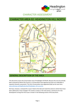 Character Assessment Character Area 02: Headington Hill North