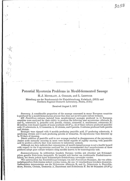 Potential Mycotoxin Problems in Mould-Fermented Sausage H..J