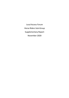 Local Access Forum Horse Riders Sub-Group Supplementary Report November 2020 March Report Presented at LAF June 2020