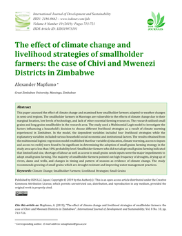 The Effect of Climate Change and Livelihood Strategies of Smallholder Farmers: the Case of Chivi and Mwenezi Districts in Zimbabwe