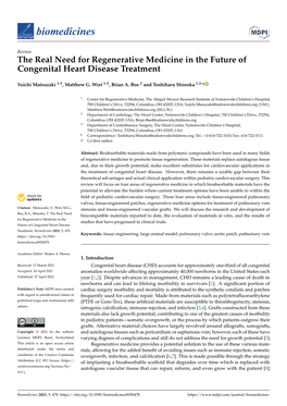 The Real Need for Regenerative Medicine in the Future of Congenital Heart Disease Treatment