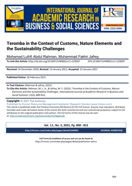 Teromba in the Context of Customs, Nature Elements and the Sustainability Challenges
