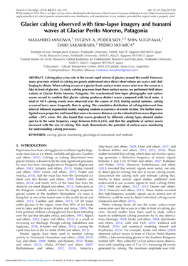 Glacier Calving Observed with Time-Lapse Imagery and Tsunami Waves at Glaciar Perito Moreno, Patagonia