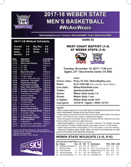 2017-18 Weber State Men's Basketball 2017-18Weber Stateweber Combined STATE Team Statistics STATS (As Ofand Nov 13, RESULTS 2017) All Games