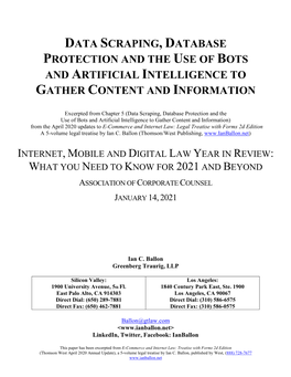 Data Scraping, Database Protection and the Use of Bots and Artificial Intelligence to Gather Content and Information