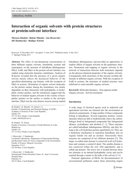 Interaction of Organic Solvents with Protein Structures at Protein-Solvent Interface