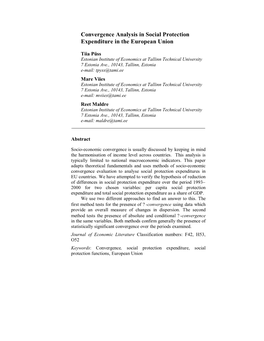 Convergence Analysis in Social Protection Expenditure in the European Union