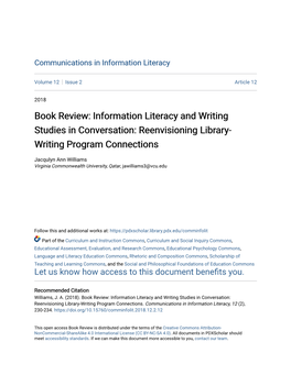 Book Review: Information Literacy and Writing Studies in Conversation: Reenvisioning Library- Writing Program Connections