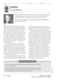 Biography Activity: Noah Webster