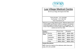 Lea Village Medical Centre 98-100 Lea Village, Birmingham B33 9SD