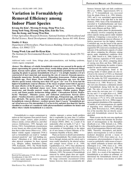 Variation in Formaldehyde Removal Efficiency Among Indoor Plant