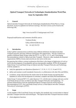 Draft Revised Optical Transport Networks & Technologies