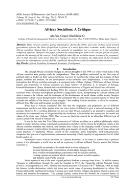 African Socialism: a Critique