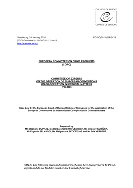 Case Law by the European Court of Human Rights of Relevance for the Application of the European Conventions on International Co-Operation in Criminal Matters