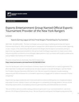 Esports Entertainment Group Named O Cial Esports Tournament Provider