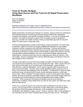 Using Open Source and Free Tools for AV Digital Preservation Workflows