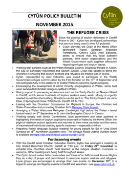 Cytûn Policy Bulletin November 2015 the Refugee Crisis