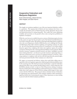 Cooperative Federalism and Marijuana Regulation Erwin Chemerinsky, Jolene Forman, Allen Hopper, and Sam Kamin