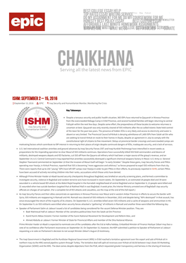 ISHM: SEPTEMBER 2 – 15, 2016 September 15, 2016 EPIC Iraq Security and Humanitarian Monitor, Monitoring the Crisis