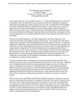 “Neo-Liberalism and Its Prospects” by Milton Friedman Farmand, 17 February 1951, Pp. 89-93 © Farmand/Human Events in His Ma