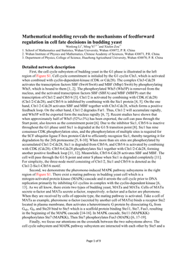 Mathematical Modeling Reveals the Mechanisms of Feedforward Regulation in Cell Fate Decisions in Budding Yeast Wenlong Li1, Ming Yi2,3 *And Xiufen Zou1* 1