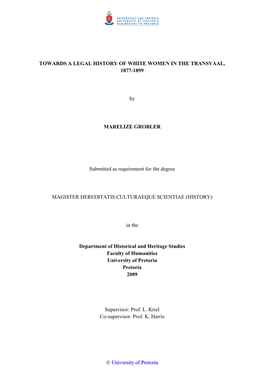 Towards a Legal History of White Women in the Transvaal, 1877-1899