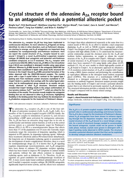 Crystal Structure of the Adenosine A2A Receptor Bound to an Antagonist Reveals a Potential Allosteric Pocket