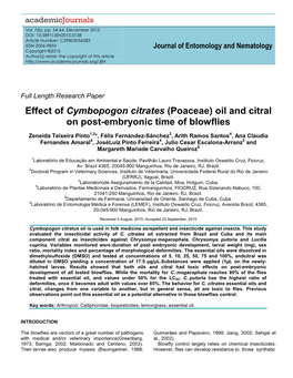 Oil and Citral on Post-Embryonic Time of Blowflies