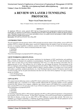 A Review on Layer 2 Tunneling Protocol