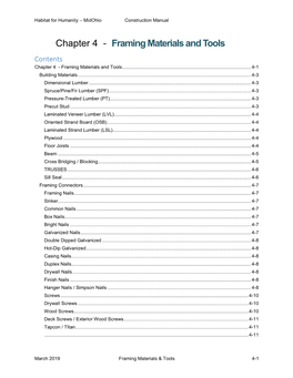 Chapter 4 - Framing Materials and Tools Contents Chapter 4 - Framing Materials and Tools