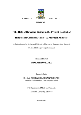 'The Role of Hawaiian Guitar in the Present Context of Hindustani