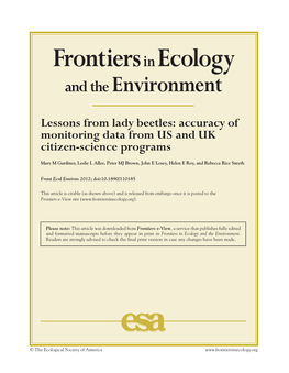 Frontiers in Ecology and the Environment