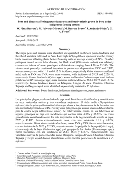 Pests and Diseases Affecting Potato Landraces and Bred Varieties Grown in Peru Under Indigenous Farming System W