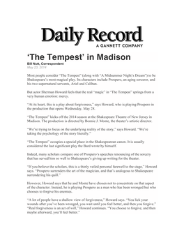 The Tempest’ in Madison Bill Nutt, Correspondent May 23, 2014