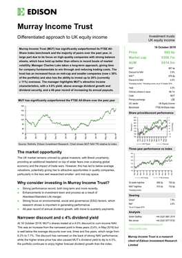 Murray Income Trust Differentiated Approach to UK Equity Income Investment Trusts UK Equity Income