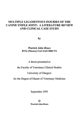 Multiple Ligamentous Injuries of the Canine Stifle Joint: a Literature Review and Clinical Case Study