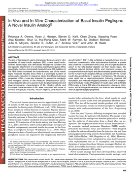 In Vivo and in Vitro Characterization of Basal Insulin Peglispro: a Novel Insulin Analog S