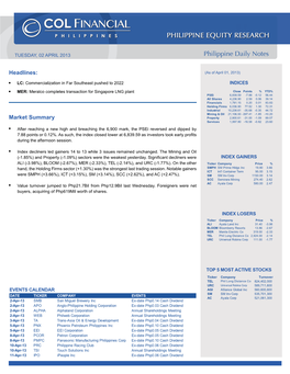 • • • Market Summary Headlines