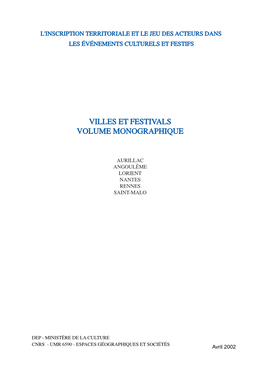 Villes Et Festivals Volume Monographique