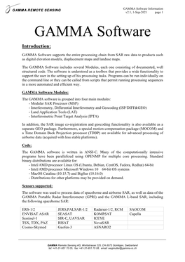 GAMMA Software Information V2.1, 1-Sep-2021 Page 1 GAMMA Software Introduction