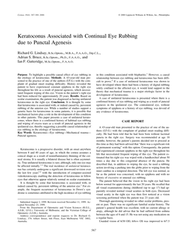 Keratoconus Associated with Continual Eye Rubbing Due to Punctal Agenesis