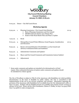 City Council Workshop Meeting Council Chambers January 15, 2020 | 6:30 P.M. Workshop Agenda