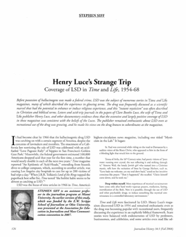 Henry Luce's Strange Trip Coverage of LSD in Time and Life, 1954-68