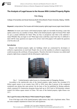 The Analysis of Legal Issues to the Houses with Limited Property Rights Yilin Wang