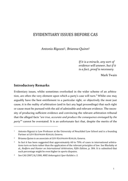 Evidentiary Issues Before Cas