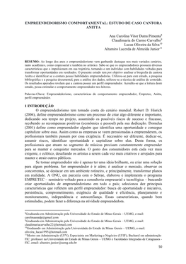 Empreendedorismo Comportamental: Estudo De Caso Cantora Anitta