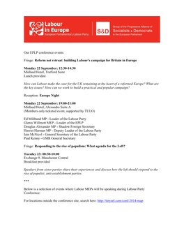 Our EPLP Conference Events: Fringe: Reform Not