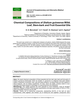 Chemical Compositions of Dialium Guineense Willd. Leaf, Stem-Bark and Fruit Essential Oils