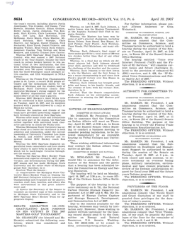 CONGRESSIONAL RECORD—SENATE, Vol. 153, Pt. 6 April 10, 2007 the Team’S Success, Including Players Justin S