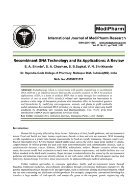 Recombinant DNA Technology and Its Applications: a Review S